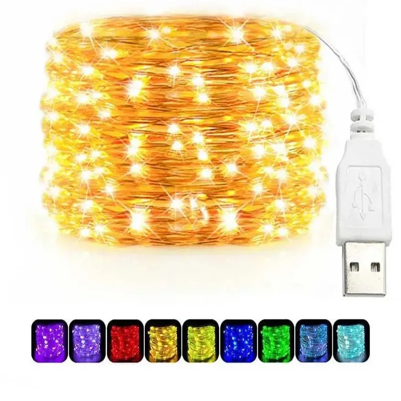 Outdoor Lighting Strip - Łańcuchy świetlne LED USB Miedziany srebrny