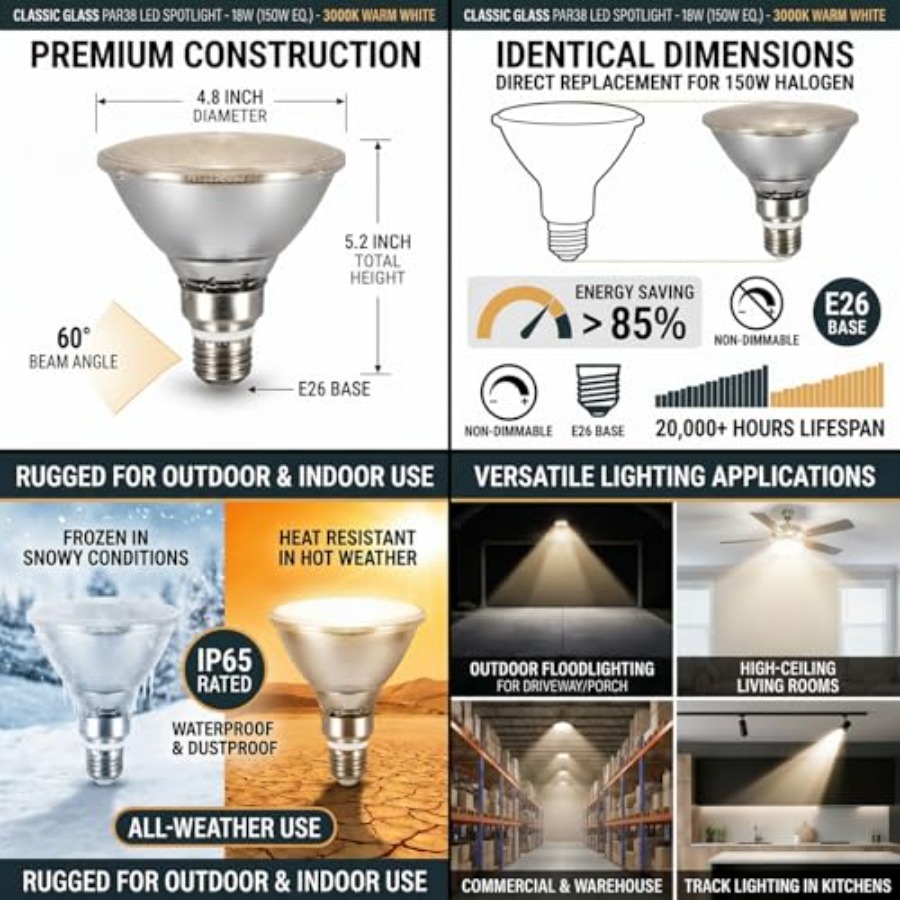 Szklane reflektory LED PAR38,  – Led Flood Light recenzja i cena